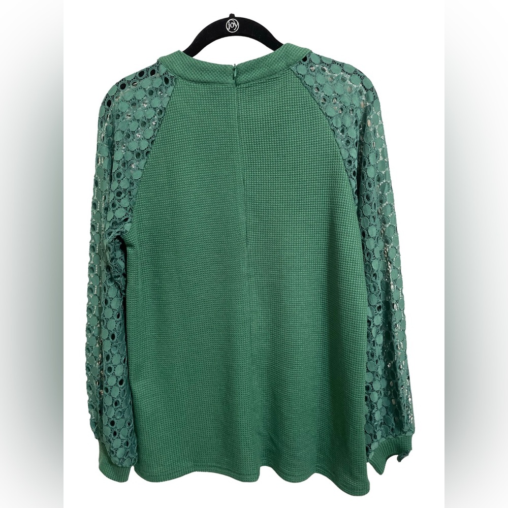 Iwollence Emereld Green Long Sleeve Waffle Blouse Lace Sleeves NWT! Small - Picture 4 of 9